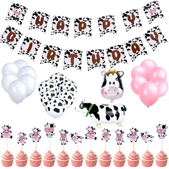 Ko Fødselsdag Dekoration Ko Happy Birthday Banner Kage Topping Ko Latex Folie Ballon Party Supplies