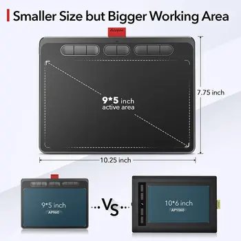 Digital tegneplade, 9x5 tommer Grafisk Tablet med 8192 Niveauer 60° Tilt Vifte-Batteri, Til Android, Windows, MAC 8 Genvejstast