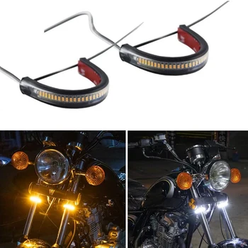 2PC Fleksibel Rutschebane Dual-Farve Motorcykel LED Gaffel blinklys Blinklys DRL Kørelys Vandtæt