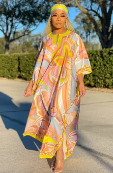 AFRIKA Mode Blogger Anbefaler Populære trykte Silke Kaftan Maxi kjoler Løs Sommer Strand Boheme-kaftan lang kjole til dame