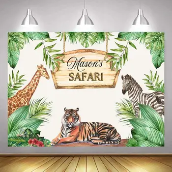 Dyr Safari, Jungle Party Baggrunde Fotografering Tropiske Tiger Dyr King Kids Fødselsdag Baggrunde Tabel Indretning Plakat