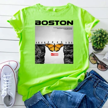 Boston Klippe Butterfly Bro Grå Est 1989 Print T-Shirt Til Kvinde Overdimensionerede Casual Dame Tshirthip Hop Harajuku Kvinder Tøj