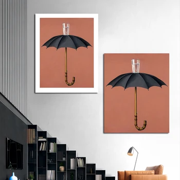 Magritte Glas Vand På Paraply Plakater Og Prints Surrealisme Stadig Liv Lærred Maleri Trykte Billeder Soveværelse Wall Decor