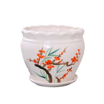 Kinesisk Keramik, Håndmalede Blomme Blonder Urtepotte Med Skuffe Enkel Saftige Og Store Grønne Planter, Potteplanter Hjem Balkon Haven