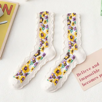 Harajuku Retro Vintae Streetwear Crew Sock koreanske Blomster Print Kvinders Sokker Japansk Kawaii Søde Lon Sok til Jul ifts
