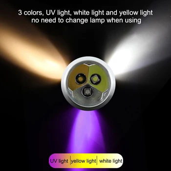 3Colors ultraviolet UV-Hvid Gul Lommelygte Torch-Lampe Håndholdte Lys For Jade Penge Test
