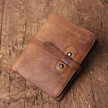 Håndlavet vintage læder snøre pung, enkel første lag læder pung, tynd farve tegnebog