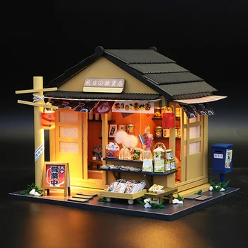 DIY Gammel Japansk General Store Dukkehus, Dukkehus Kids Legetøj