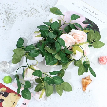 2M Falske Silke Rose Vin Kunstige Blomster Hængende Ivy Krans til Bryllup Hjem firmafest Have Håndværk Indretning
