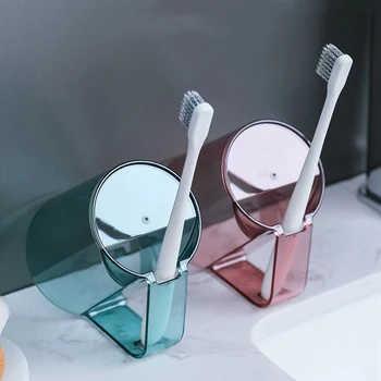 Badeværelse Gennemsigtig Plast Mundskyl Cup Med Tandbørste Holder Hjem Solid Farve Tandbørsteholder Cup Badeværelse Tilbehør