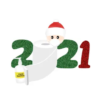 2021 Familie Søde Jule Stickers Santa Claus Med Maske Dør Vindue juledekoration Xmas Klistermærker Hængende Dekorationer