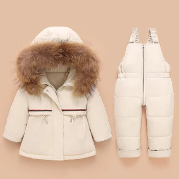 Børn Flyverdragt Rusland Vinter Jakke Samlet til Pige, Dreng Ned Parka Coat Baby Sne-Wear børnetøj Sæt Real-Pels Overtøj