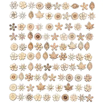100Pcs Træ Udskæringer Håndværk Pædagogisk Legetøj Blandet Blad Blomst Chips For Børn DIY Træ-Kunst Legetøj Bryllup Smykker