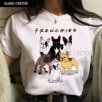 Fransk Bulldog T-shirt Kvinder Harajuku T-Shirt fransk Bulldog Korte Ærmer Hvid Grafisk T-Shirts, Sommer