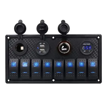Båd Marine Rocker Switch Panel 8 Bande Vandtæt PÅ Off vippekontakter med Digital Spænding Display 3.1 Dual USB Power Beregning