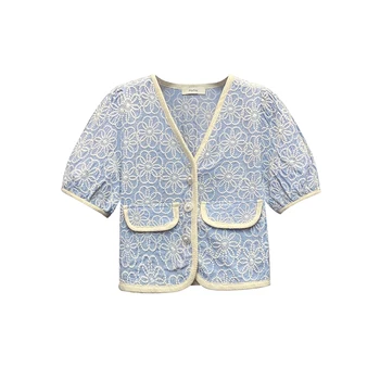 WTIANYUW 2021 Nye Vintage Bluser Kvinder Tunge Broderi Shirt Enkelt Breasted Cardigan Toppe 2021 Sommer Mode Blusas Mujer