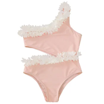 2021 Piger Pink Biquini Ensidige Slynge Blonder Badedragt Barn Barn Barn Badetøj Bikini Sæt Badetøj Badetøj