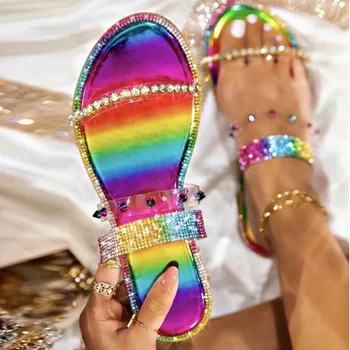 Nyt, Lyst til Diamanter, for Kvinders Platform Sommer Sandaler, Flip Flop Udendørs Mode Rhinestone Spænde Dovne Tøfler