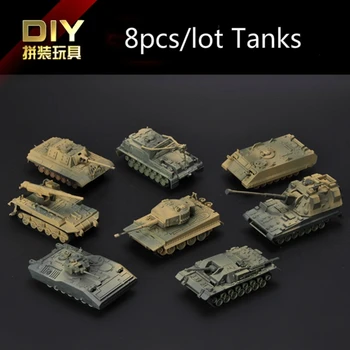 8STK/Set 4D Samlet Plast Tiger Kampvogne World War II, Tyskland, USA, Sovjetunionen Tank Skala Blokke Model Toy
