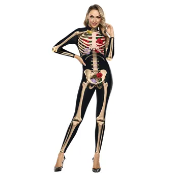 Skelet af 3D-Print-Buksedragt Voksen Elastic Plus Size Cosplay Kostume Kvinder Sexet Slank Tights Mode langærmet Bodyer