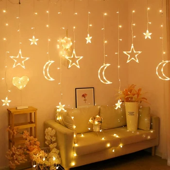 Moon Star LED Fe String Lys Krans Ramadan Mubarak Dekoration Jul, Ferie Belysning Bryllup Fest Dekoration