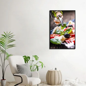 Moderne Stil Vægmalerier Frugt Salat og Olivenolie Frameles Plakat Hjem Bolig-Soveværelse Dekoration i stuen Lærred Maleri