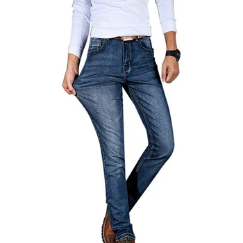 Plus Size Mode Mænd Jeans Midt Stige Lange Bukser Denim Bukser, Jeans Midt Stige Lange Bukser Denim Bukser Til Mænd