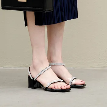 Stor Størrelse 11 høje hæle sandaler kvinder sko-kvinde sommeren damer Square-ledes gennemsigtige sandaler med tykke hæle