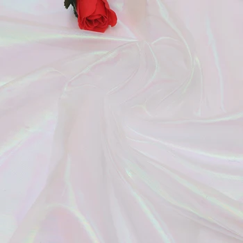Designer Fluorescerende Stoffer Farverige Skinnende Gaze Kjole Stof Fase Bryllup Indretning Væv Voile Gennemsigtig Holografiske Stof