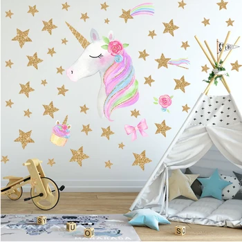DIY Farverige Dyr Hest Stjerner vægoverføringsbilleder Unicorn Wall Stickers Til børneværelset Dekoration Plakat Tapet i Hjemmet Indretning