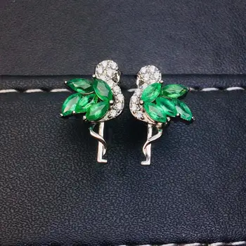 Romantisk Dejlige Elskere dobbelt fugl naturlige emerald stud øreringe Naturlige perle øreringe S925 silver girl party gave fine smykker