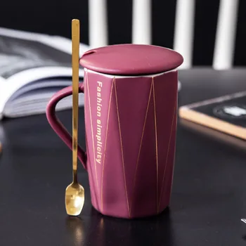 Europæisk stil er minimalistisk stil keramiske kop kaffe, hjem, kontor geometriske krus vand cup gave æske med låg ske