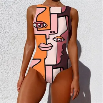 Højtaljede Bikini Kunst Sæt Undertøj Til Kvinder Swimwear Badeshorts Kvinde 2021 Badetøj Geometriske Kunst badetøj 2020
