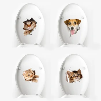 Vinyl vandtæt Kat Hund 3D wallsticker Hul, Udsigt, Badeværelse, Toilet, Stue Home Decor Decal Plakat Baggrund Wall Stickers
