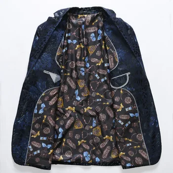 PYJTRL Kvalitet Herre Navy Blue Velvet Blomster Print Suit Jacket Mode Afslappet Slim Fit Blazer Sangere Pels