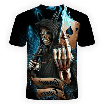 2018 Nye 3d-Skull Poker Sjove T Shirts Mænd Hot Brand Herre Casual 3d Printet T-Shirt til Mænd Tøj Tshirt Sommer Top Asian Størrelse