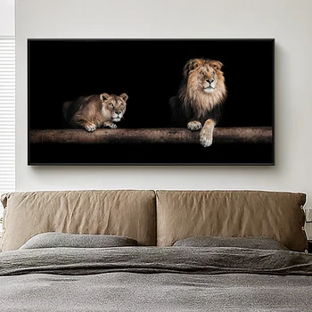 Moderne Dyr, Plakater og Prints Væg Kunst, Lærred Maleri Mandlige Løve og Kvinde lion Billede til stuen Cuadros Home Decor