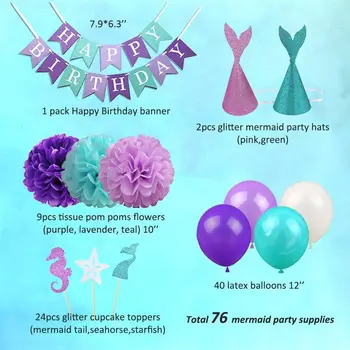 Baby Party Dekorationer Sæt Havfrue Tema Fødselsdag Papir Bolde, Balloner, Hatte, Kage, Flag, Children ' s Day Gave