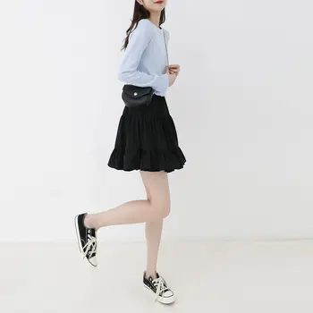 Mini Nederdele Kvinder Koreansk Stil I Mode Af Sommeren Chiffon Solid Høj Talje Plisserede Behagelig Afslappet Flæsekanter Enkel Damer Tøj
