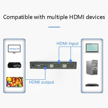 DEN HD-HDMI-USB-Switch, 2-Port, HDMI 4K KVM Switch med Lyd-Interface Desktop Kontrol Converter