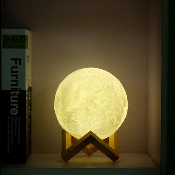 YB yiba Nye Genopladelige 3D-Print Moon Lamp 2 farveskift Touch Skifte Soveværelse Reol Nat, Lys, Home Decor Kreativ Gave