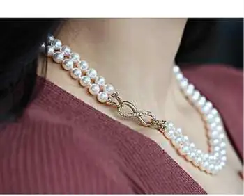 Smuk dobbeltstrenge 9-10mm south sea hvid perle halskæde 18