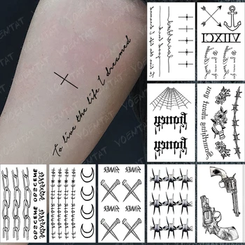 Vandtæt Midlertidig Tatovering Mærkat Lille Kors Stjerner Flash Tatoo Engelsk Sætning Håndled Falske Tatto For Body Art Kvinder, Mænd