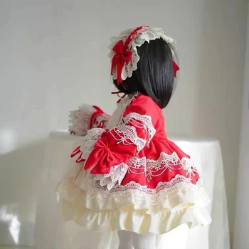 2STK Vinter spanske Prinsesse Red Ball Gown Lolita Party Dress langærmet Kjole Til Bady Piger Fødselsdag Turke Påske Kjole 0-7Y