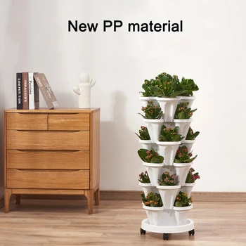 1pc Stack-up Type Stereoskopisk Flower Pot Plast Stabelbar Lodret Flower Pot Plante Til Haven Hjem Alsidig PI669