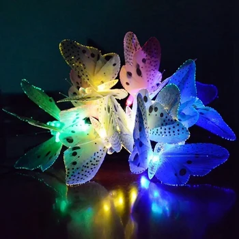 20 Led Solar Powered Butterfly Fiberoptiske Fe String Lys Vandtæt Bryllup Udendørs Haven Dekoration Lys