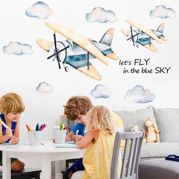 Tegnefilm Akvarel Cloud Fly Wall Stickers til Drenge Soveværelse Børnehave Trappe Dekoration PVC Forældre-Barn Samspil