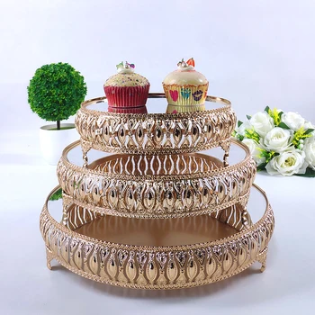 3pcMetal bryllup kage stå dekoration part spejl-bakke i metal dessert cupcake dekoration stå,