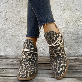 Ny Mode 2021 Kvinders Ankel Støvler Leopard Damer Chunky Kvinder Sko-Kvinde Fodtøj Plus Size 35-43