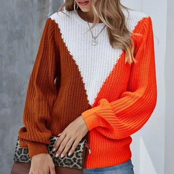 Mode Elegant Casual Stribet Løs Kontrast Farve Langærmet Sweater Britiske Rund Hals